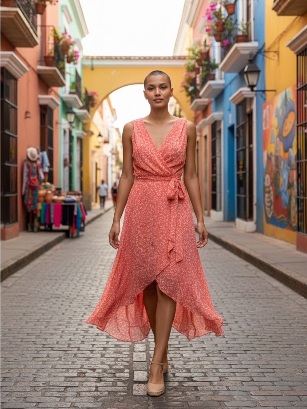 DKNY Coral Floral High-Low Wrap Maxi Dress - Picture 5 of 5